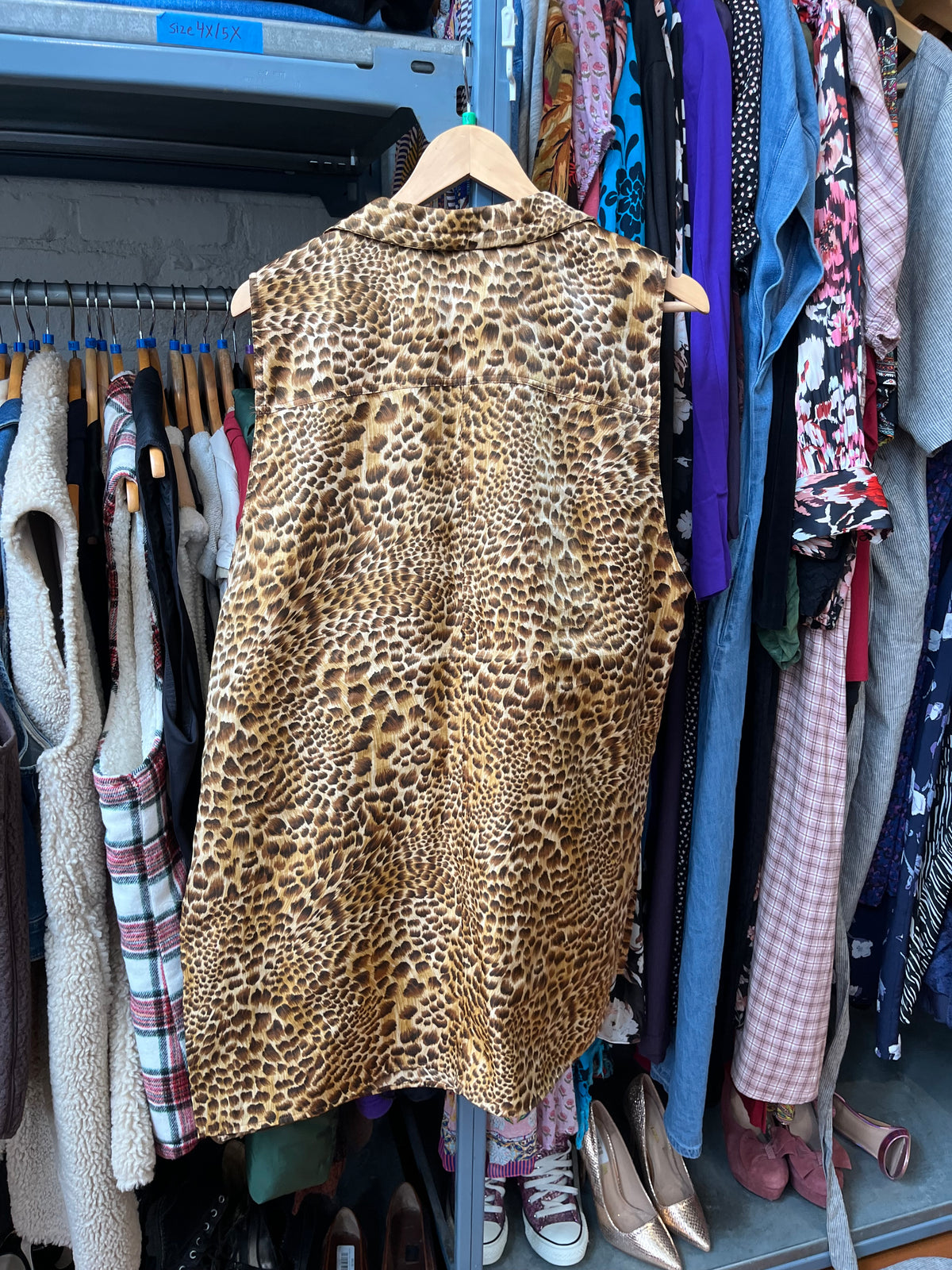 size XL-1X leopard satin VINTAGE Vive vest - long