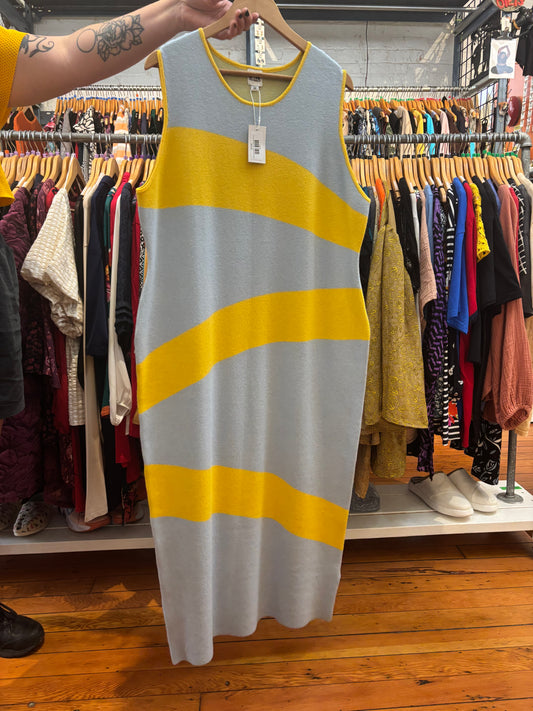 Blue/Yellow Hilary Macmillan Knit Swirl Midi Dress