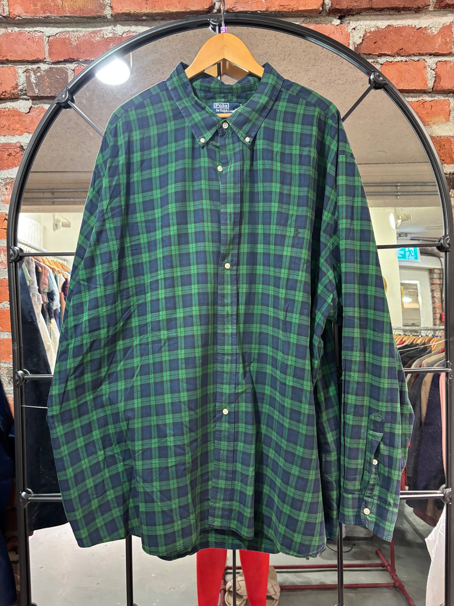 Size 4XB navy green plaid Ralph Lauren long - button up