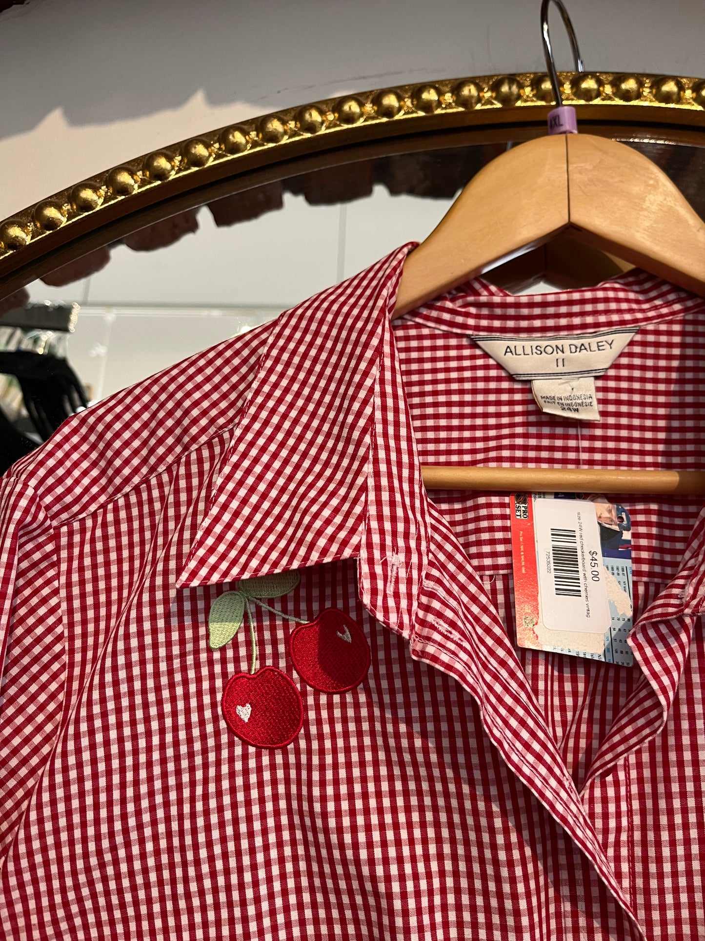 size 24W red checkerboard with cherries vintage Alison Daily top - crop