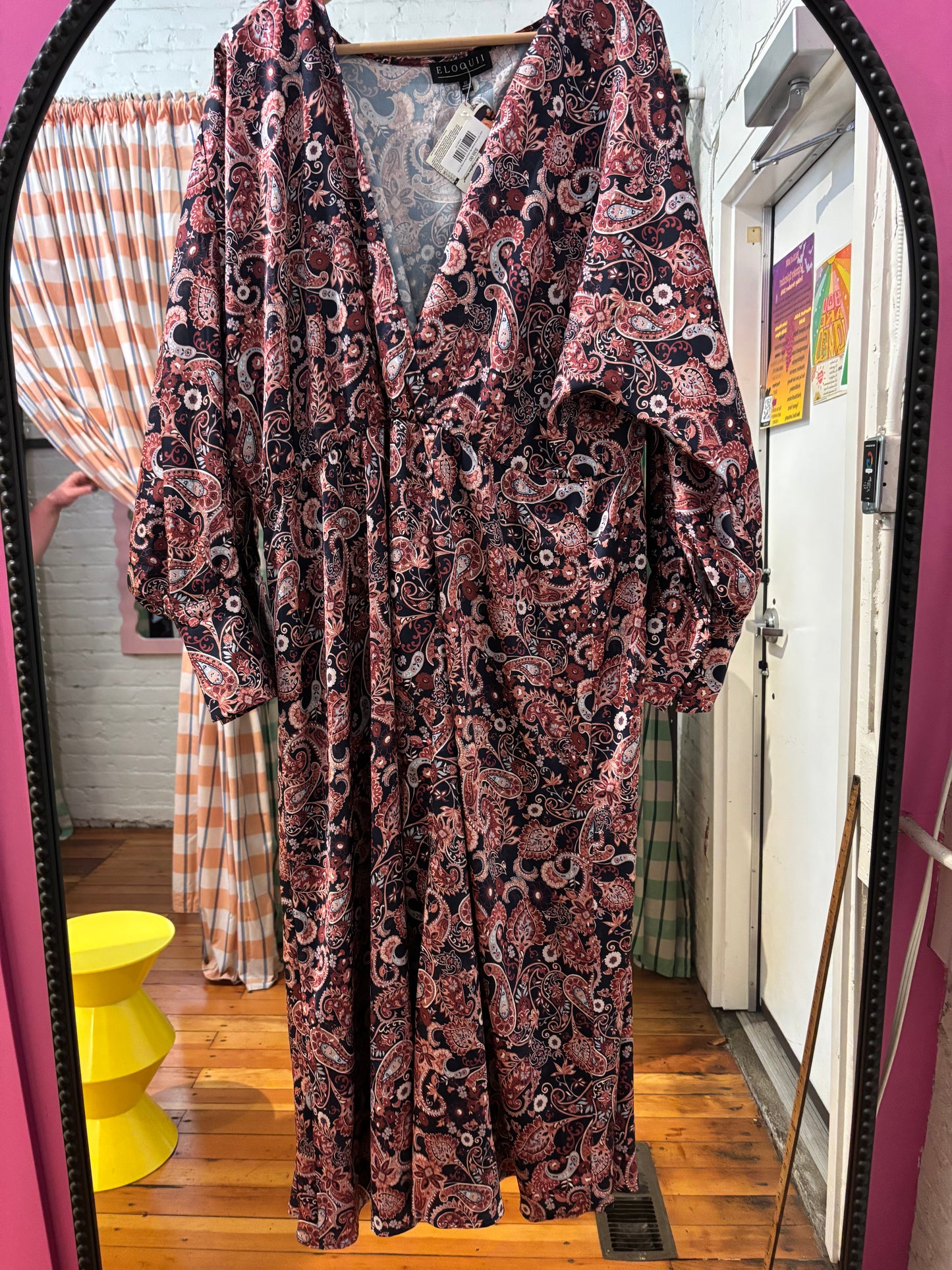 size 22 shiny burgundy eloquii faux wrap dress