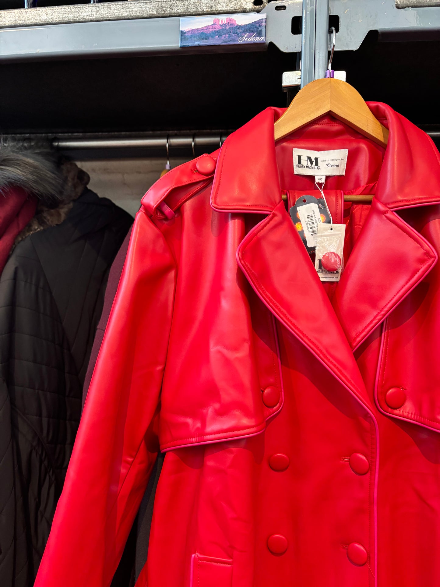 size 4X Hilary MacMillan Red Donna Faux Leather Trench