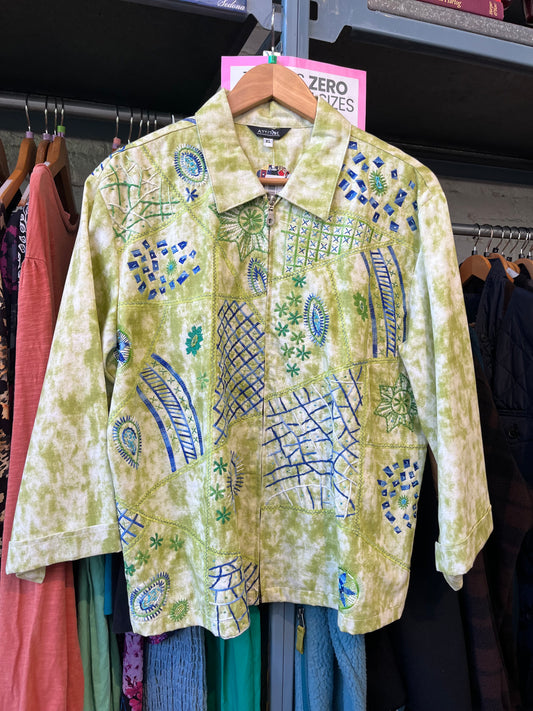 size XL green wash with embroidery VINTAGE Attitude jacket - zip up