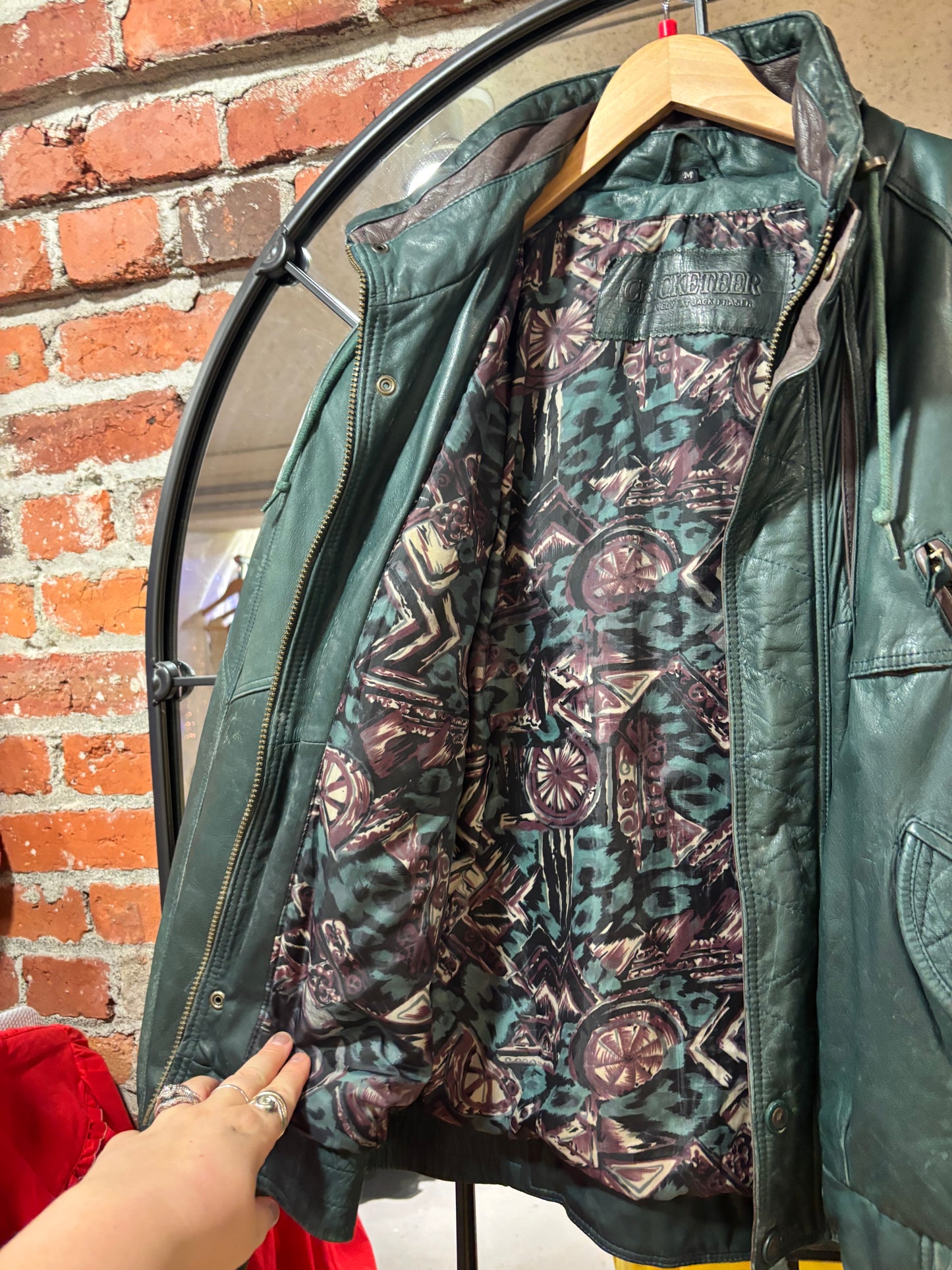 AS IS size M green leather cool inside VINTAGE Cricketeer jacket - bomber