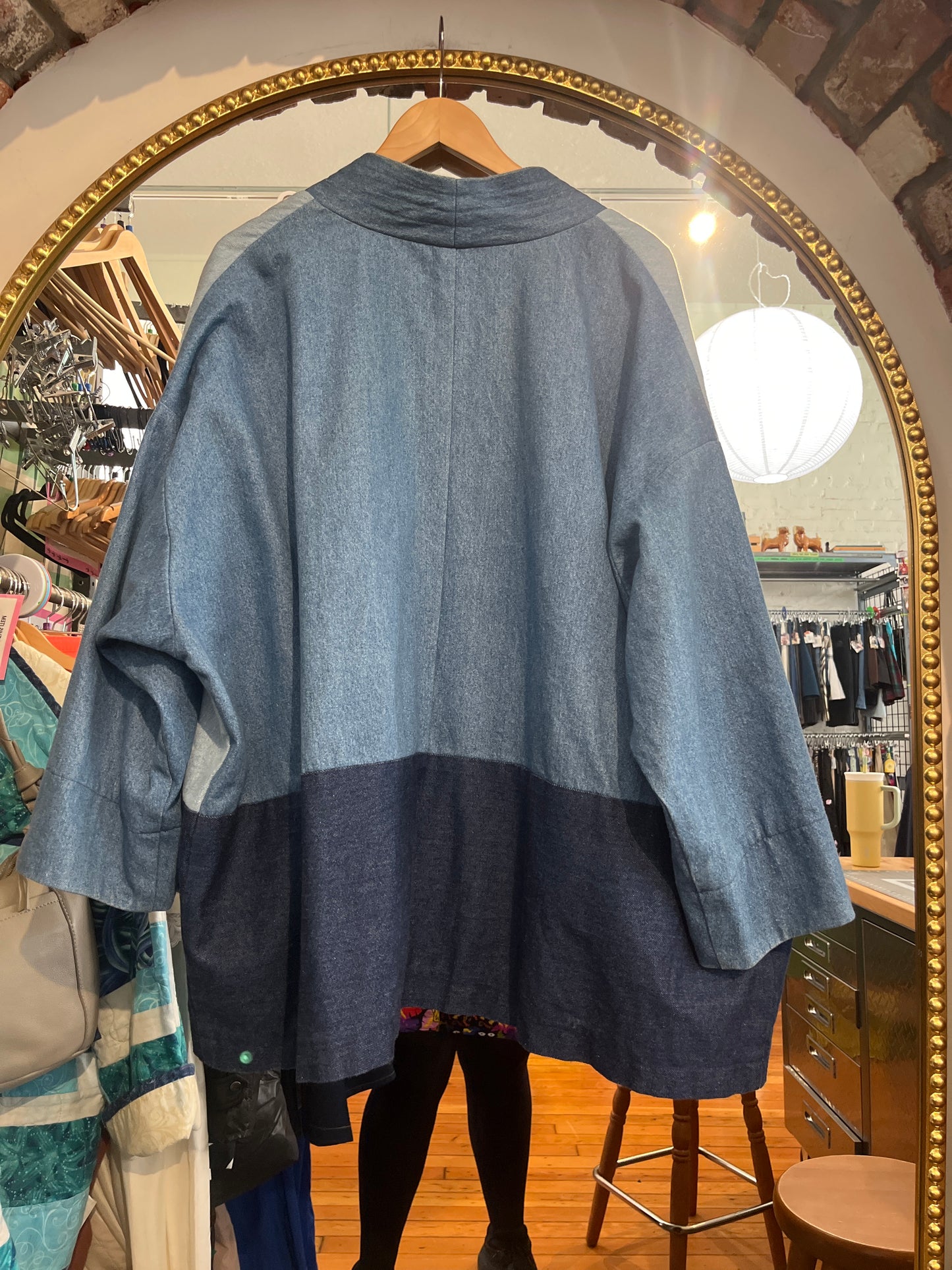 size flex colour block denim Muna + Broad pattern shacket