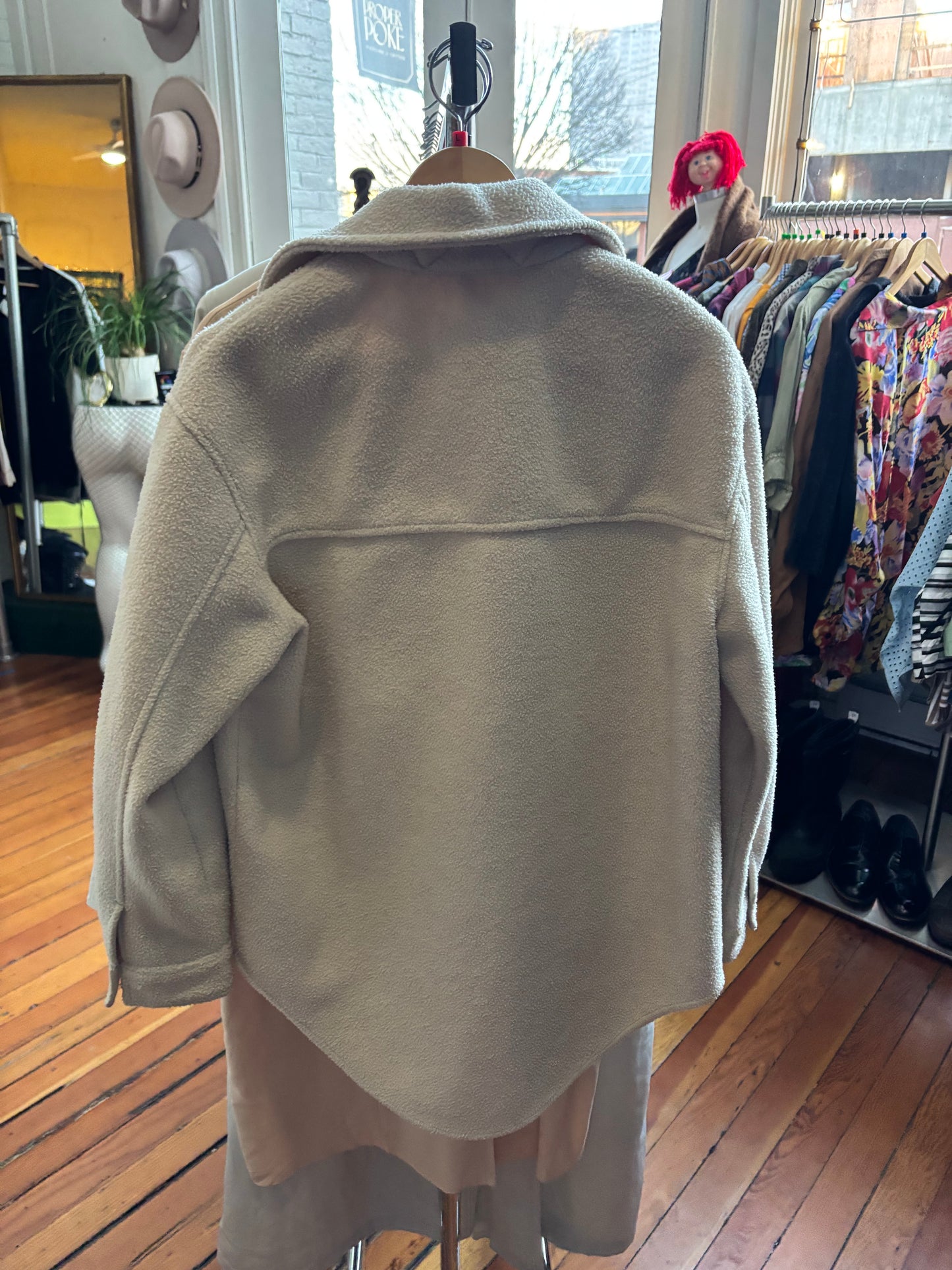 size L cream fuzzy Jackson Rowe shacket