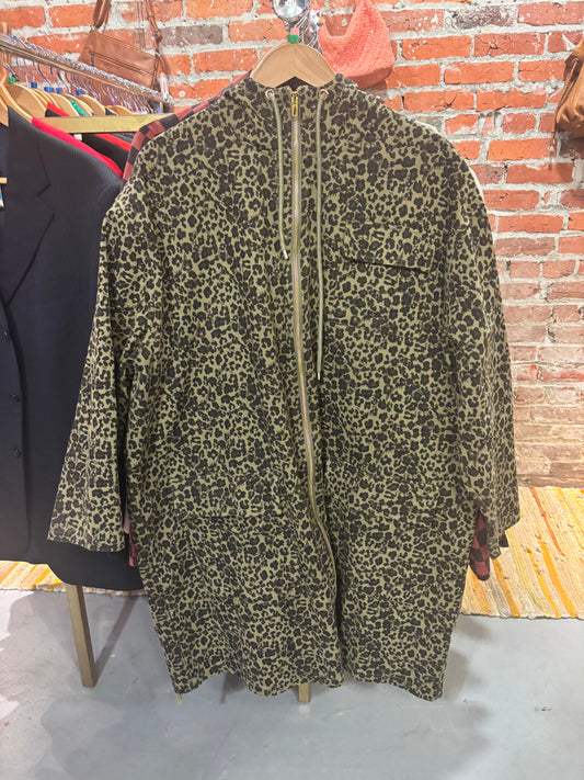 size XLish green leopard Red Sky shacket