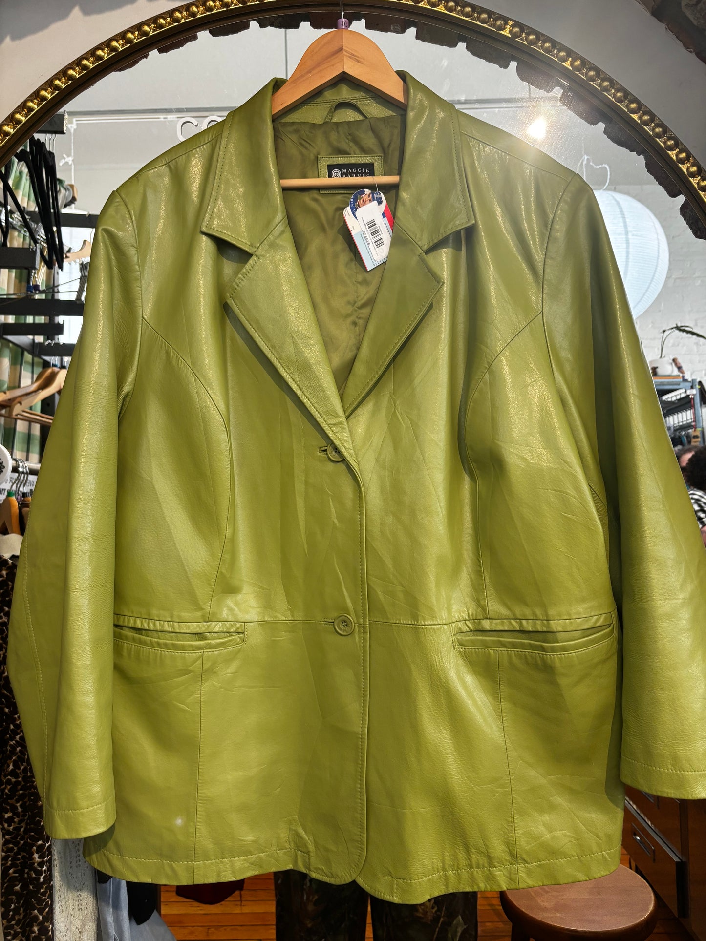 size 4X green leather VINTAGE Maggie Barnes jacket