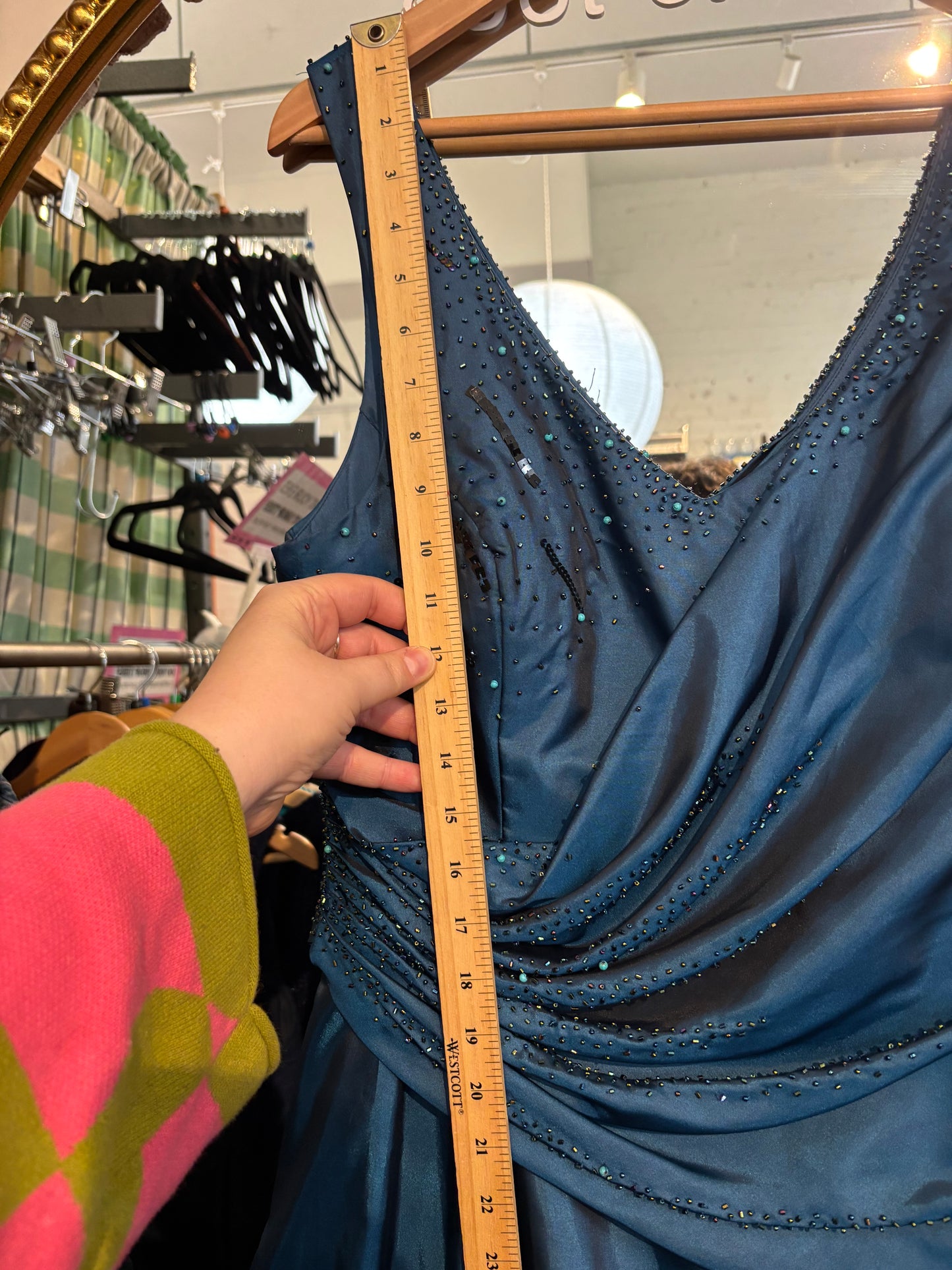 size 18 90s turquoise satin beaded vintage  dress - long cocktail