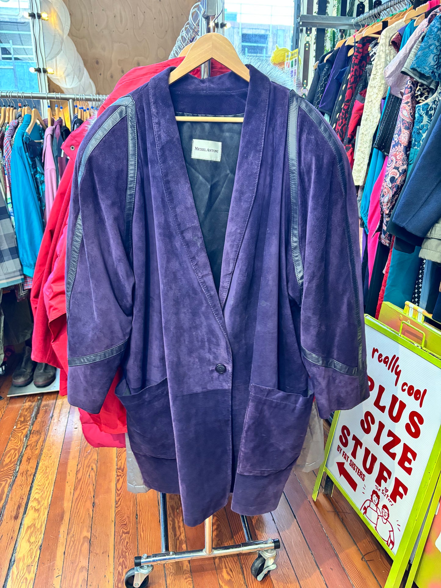 Vintage Michel Antoni purple leather long blazer jacket