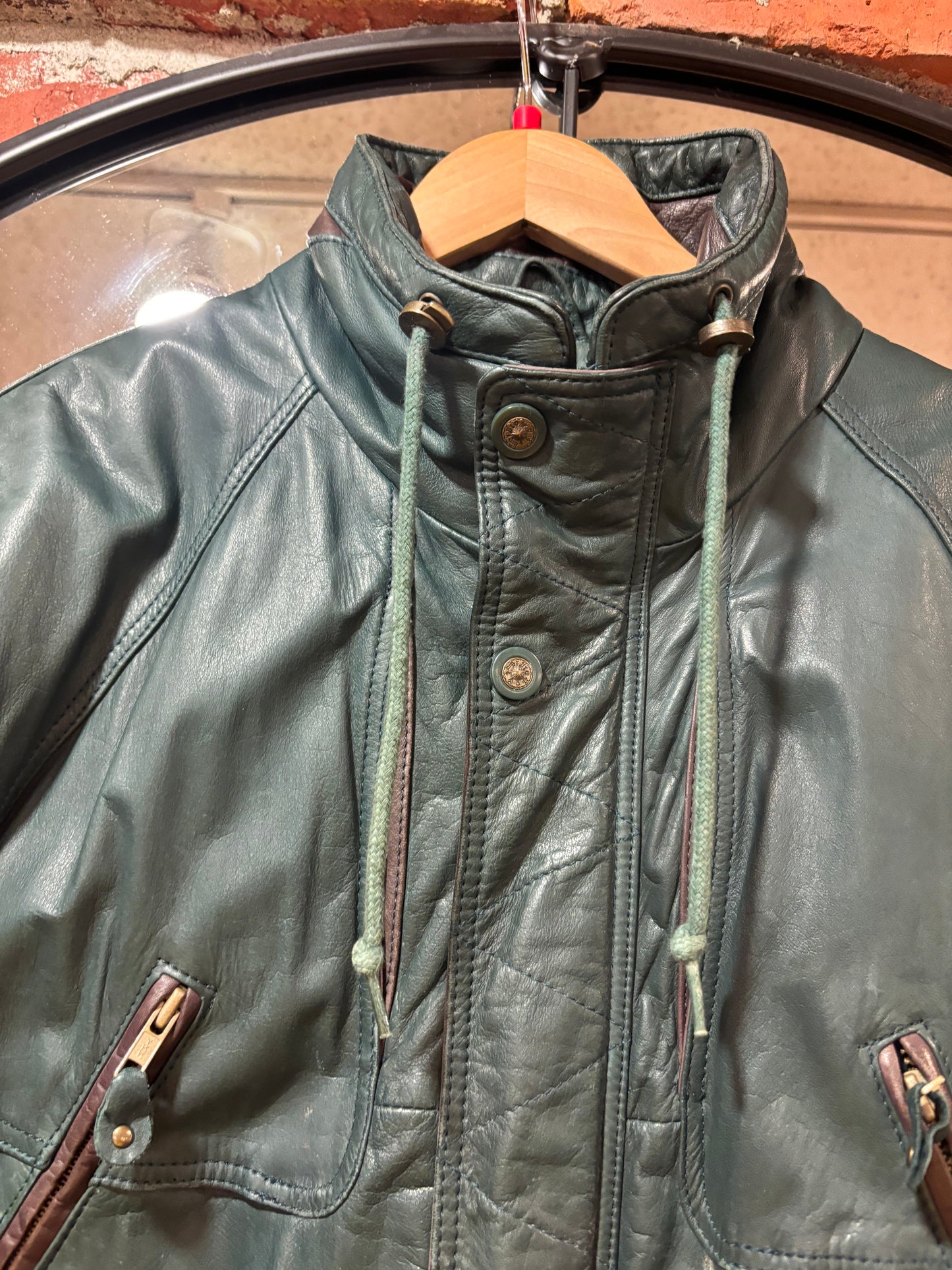 AS IS size M green leather cool inside VINTAGE Cricketeer jacket - bomber