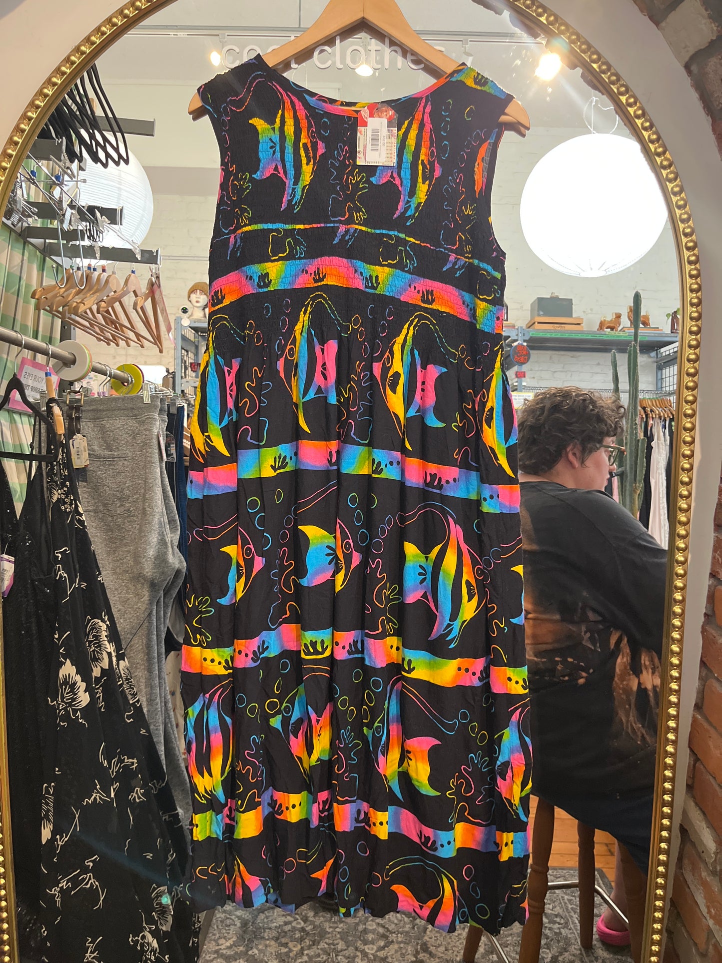 flex size black with bright fish VINTAGE Elegance dress - maxi smocked