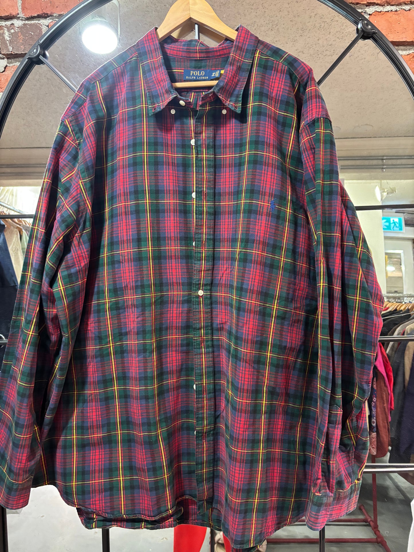 Size 4XB green red plaid Ralph Lauren long - button up