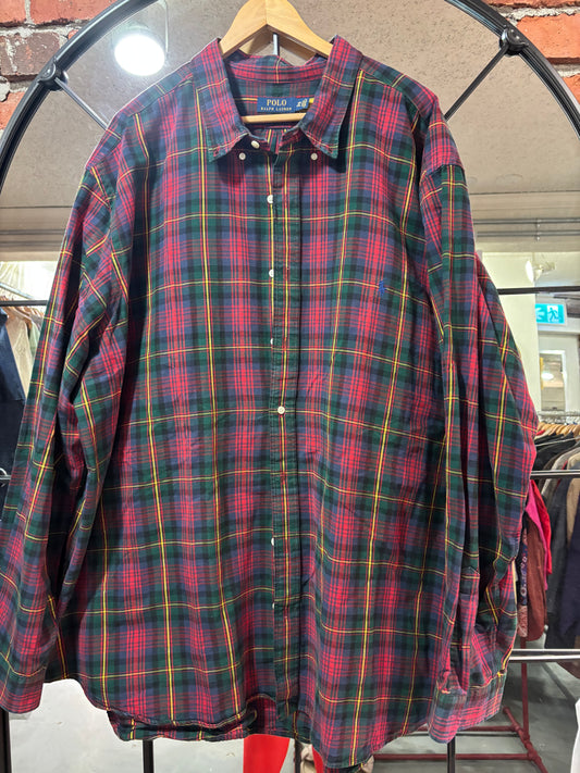 Size 4XB green red plaid Ralph Lauren long - button up