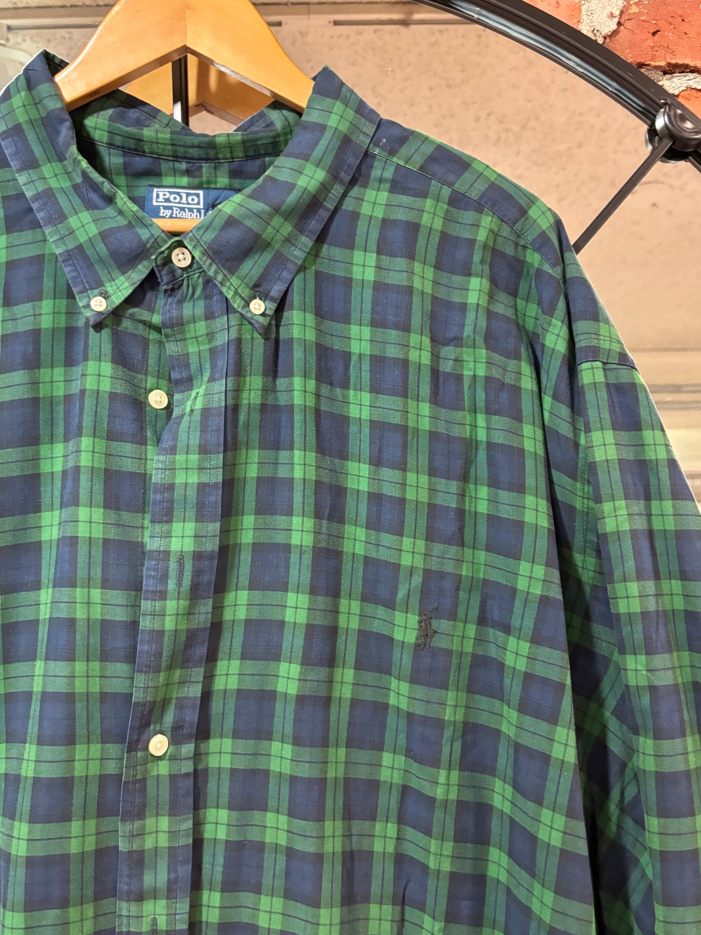 Size 4XB navy green plaid Ralph Lauren long - button up