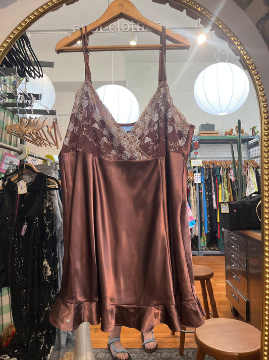 size 3X brown satin blue detail VINTAGE P Intimates dress - sex