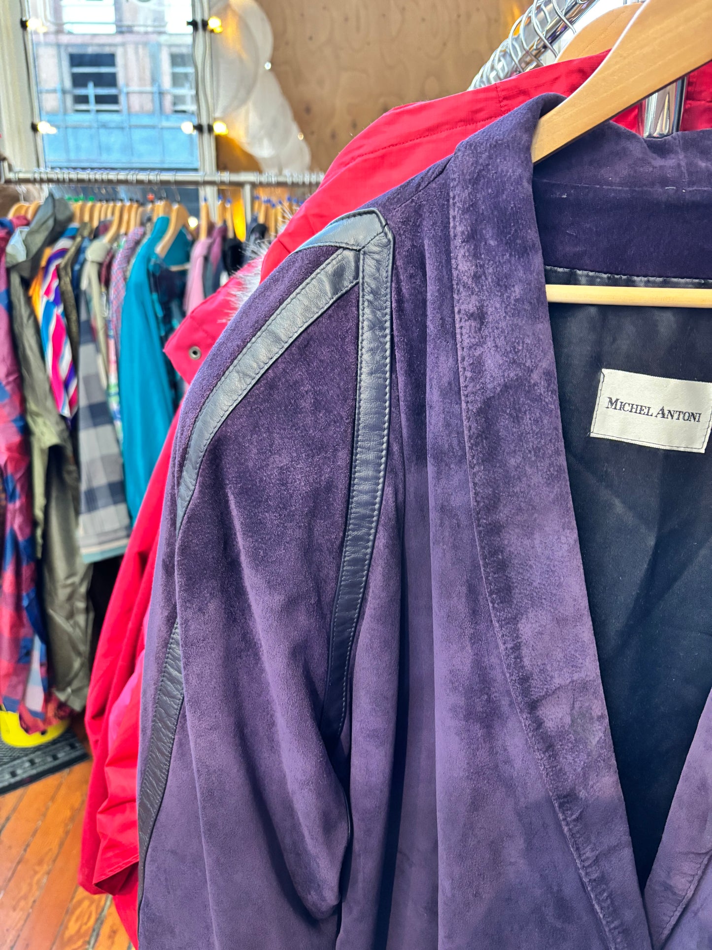 Vintage Michel Antoni purple leather long blazer jacket