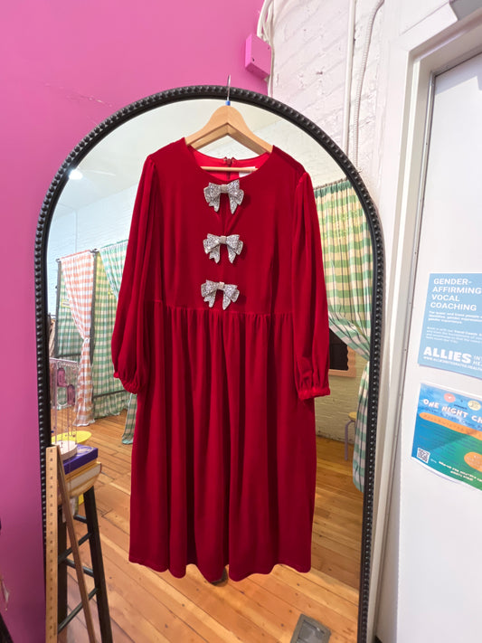 size 2X red velvet with bows MSRP 159 Sugar Lips dress - holiday