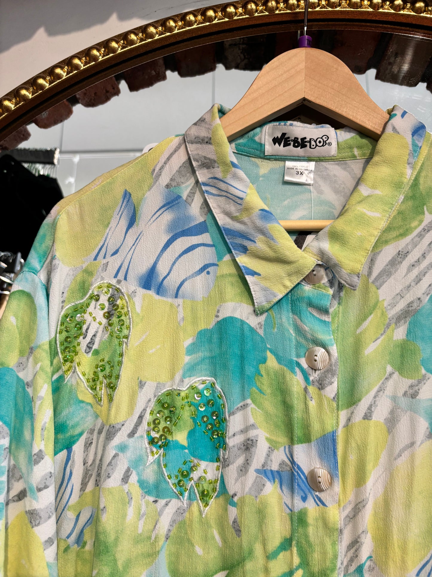 VINTAGE size 3X we be bop light green button up top