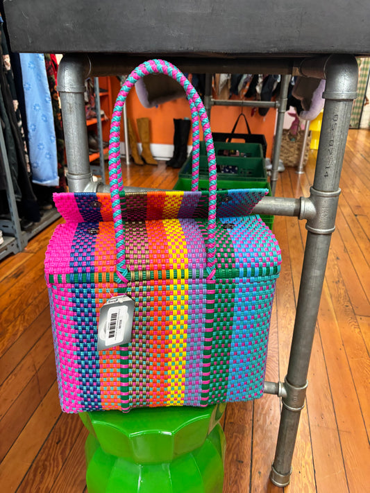 El Cholo's Kid rainbow plastic woven bag
