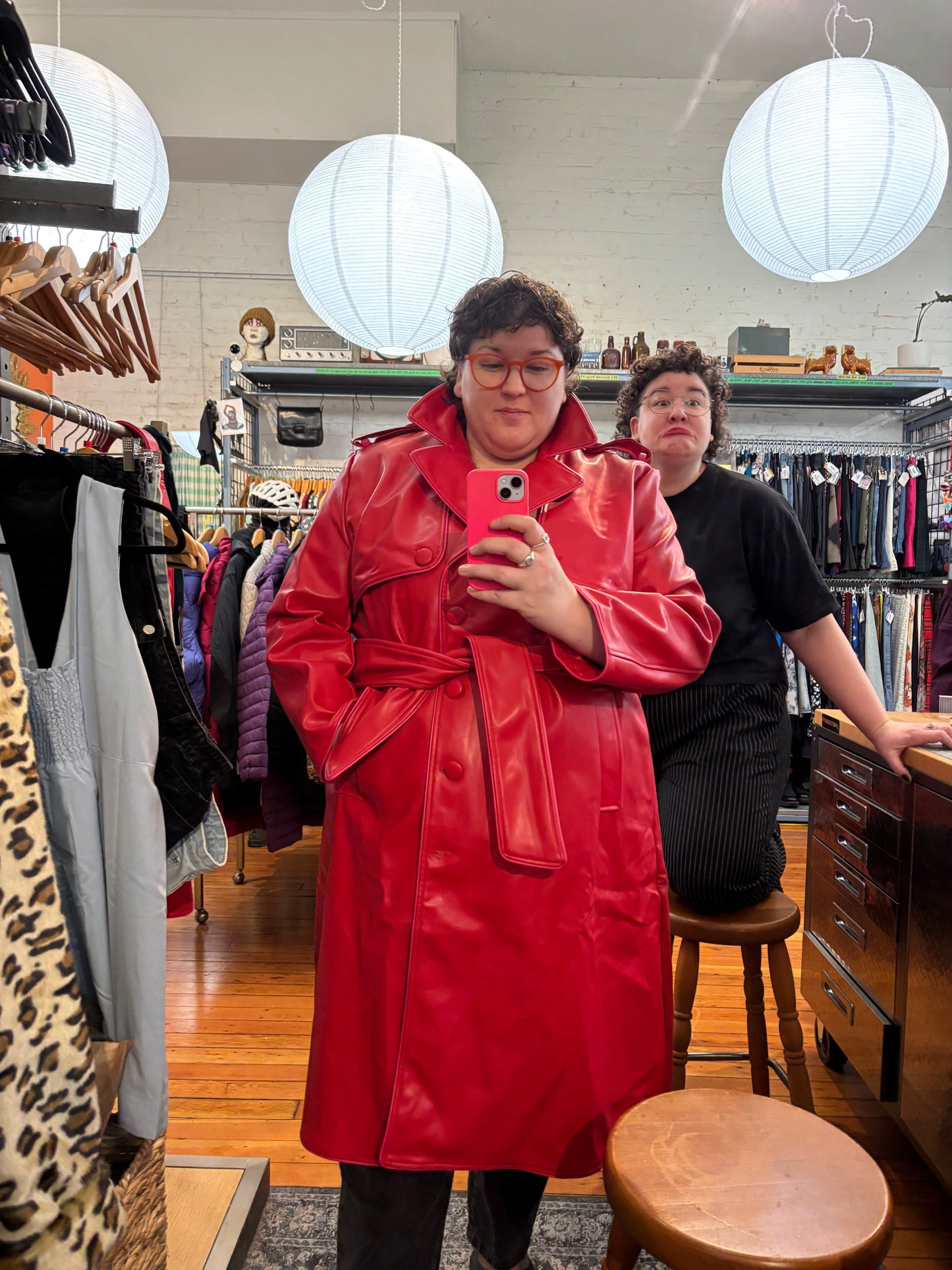 size 4X Hilary MacMillan Red Donna Faux Leather Trench