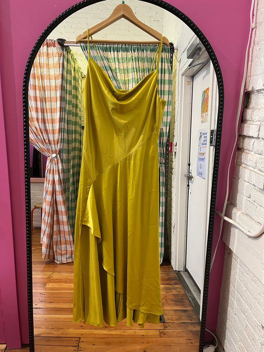 size 12 chartreuse satin Addition Elle dress - maxi