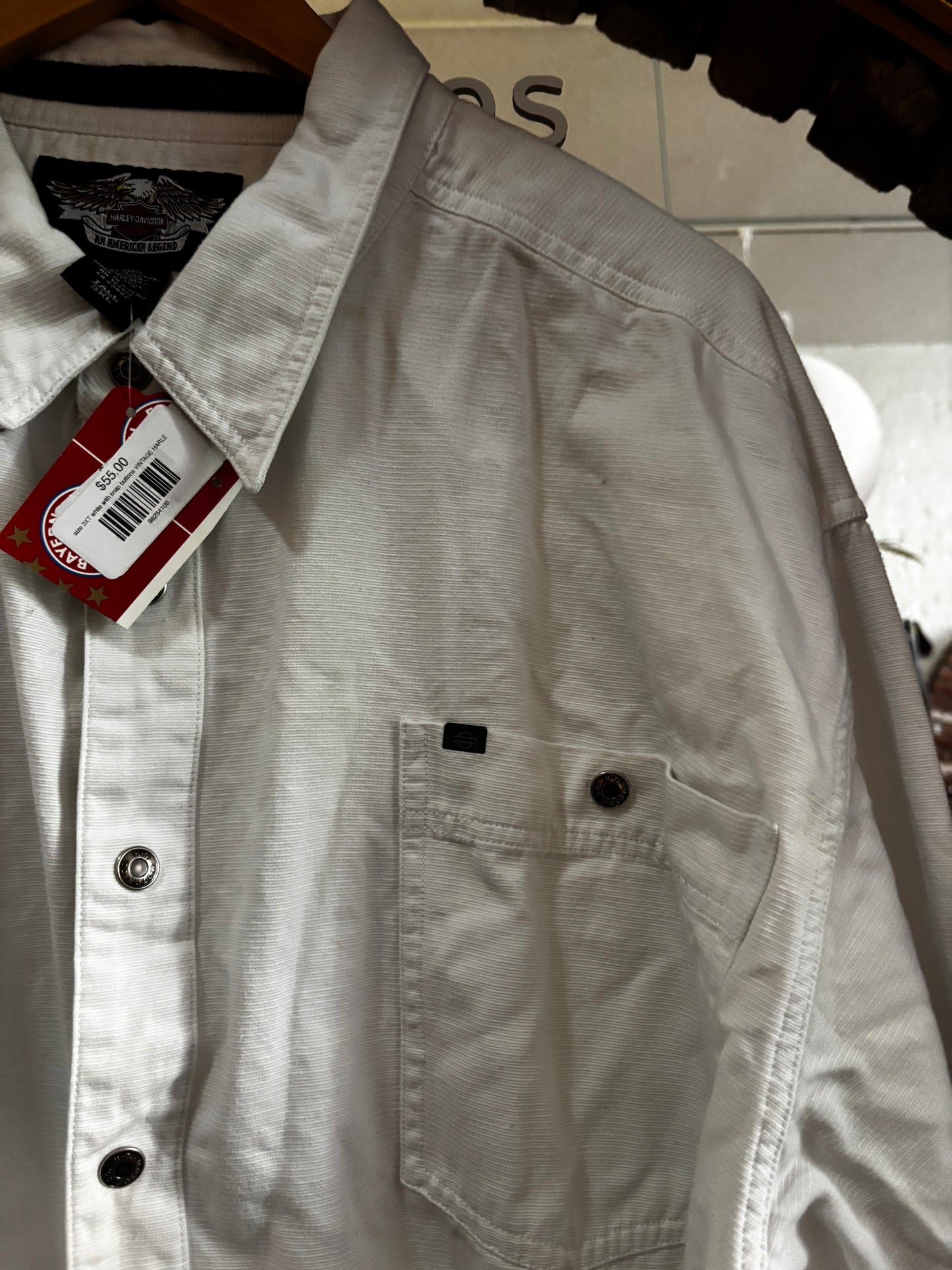 size 3XT white with snap buttons VINTAGE HARLEY Davidson AS IS  button up long sleeve