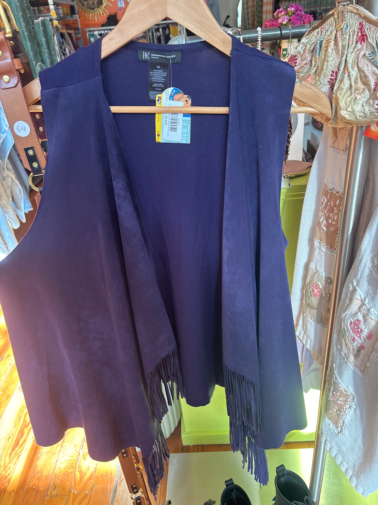 size 1X purple suedette and knit INC vest - fring