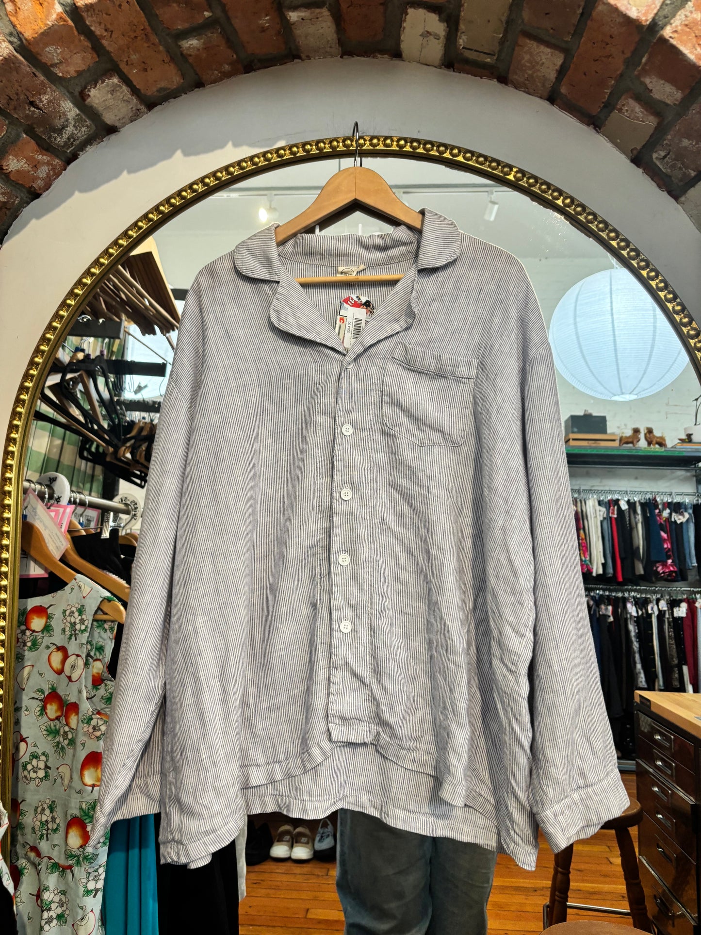 size L/XL white chambray stripe linen Shelter PJ SET- 2 piece