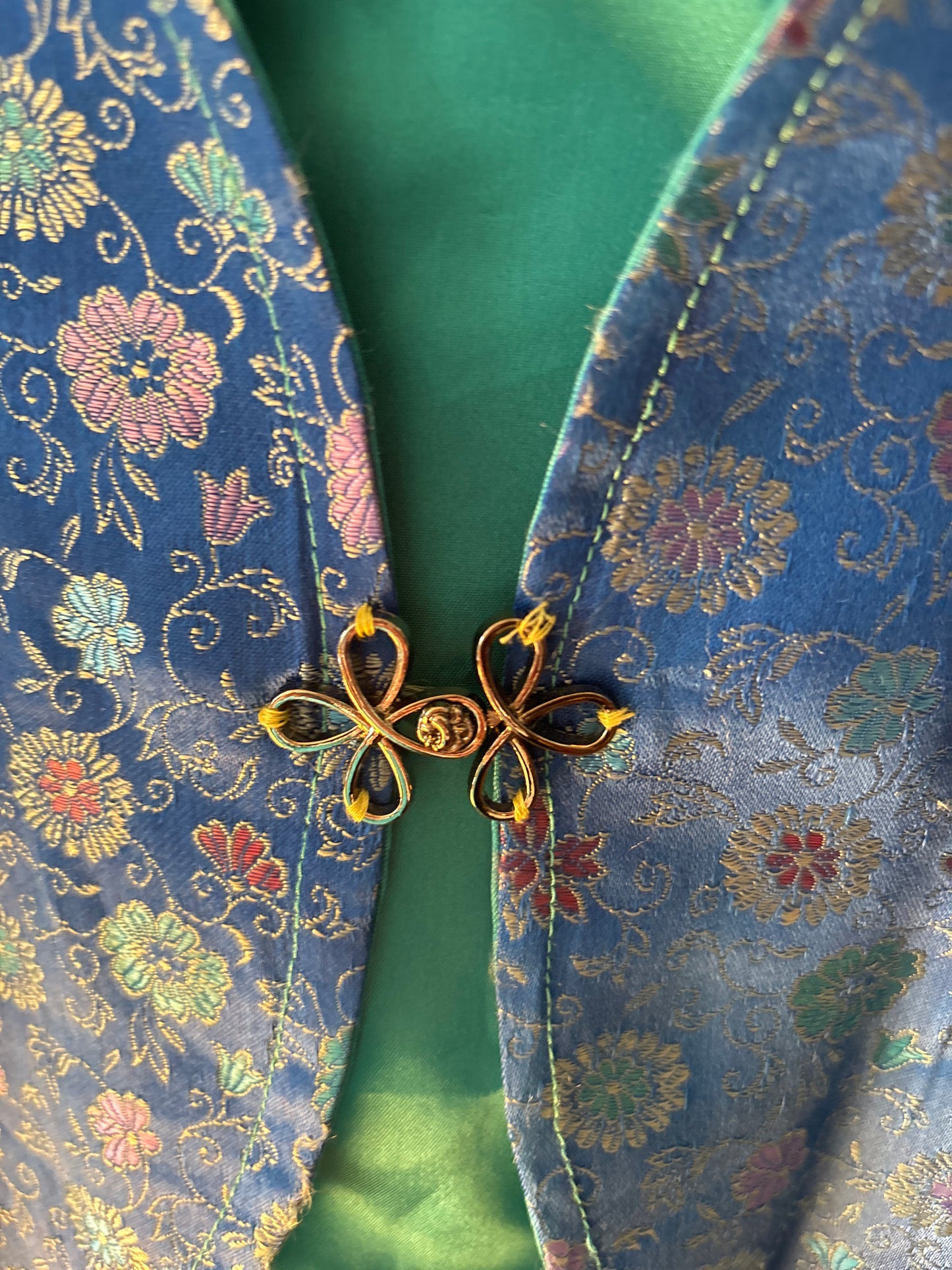 flex blue floral satin handmade vest