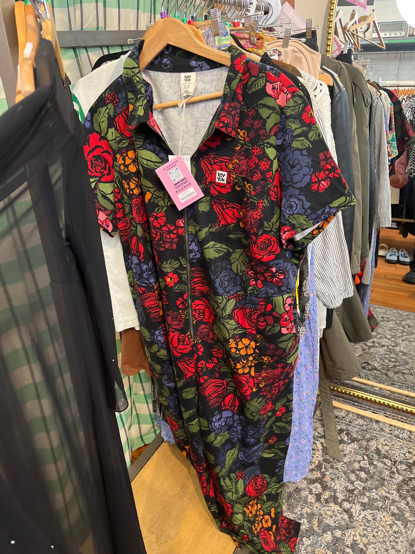 Size 20 Lucy and Yak Boilersuit black floral pattern