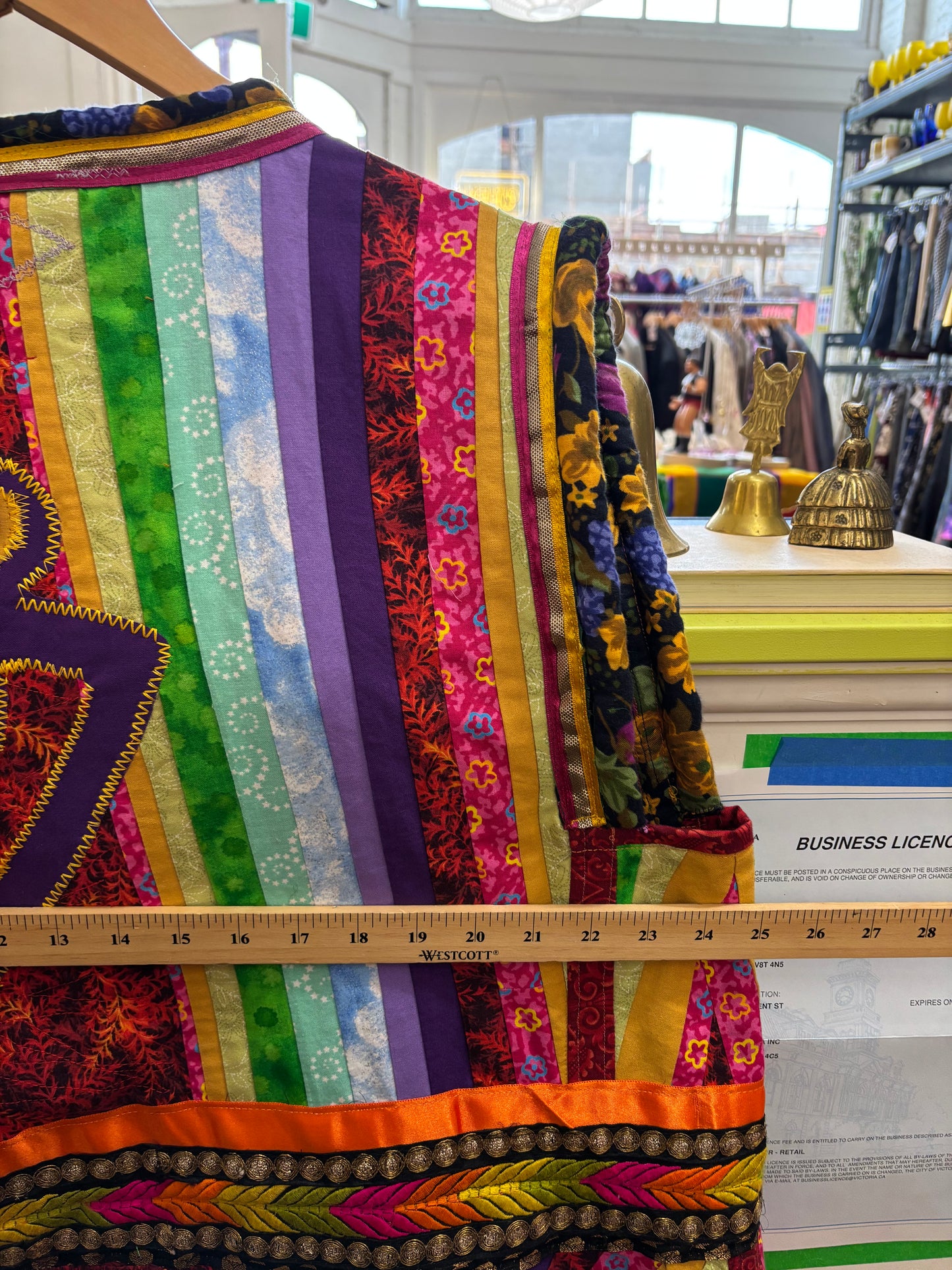 Size 3X rainbow quilted jacket Wych Works Vest - wearable art