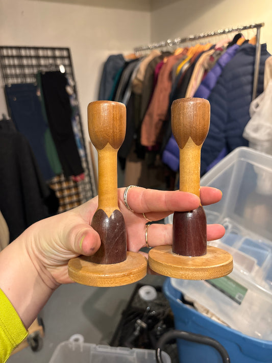 - Turned wood Vintage turned wood Candlesticks