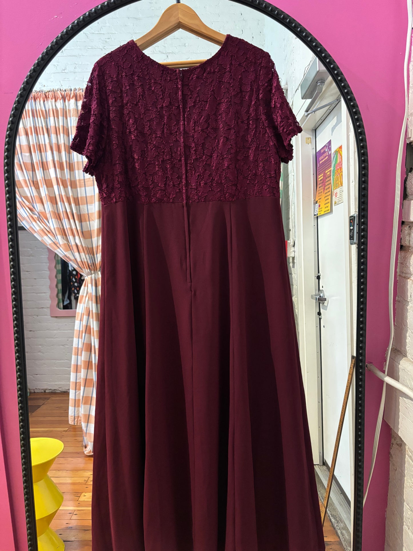 size 18 burgundy lace long vintage Michel Antoni dress -90s