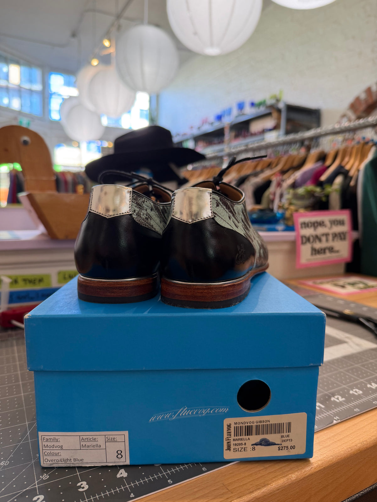 Fluevog size 8 Mariella (Modvog) in Overo light blue
