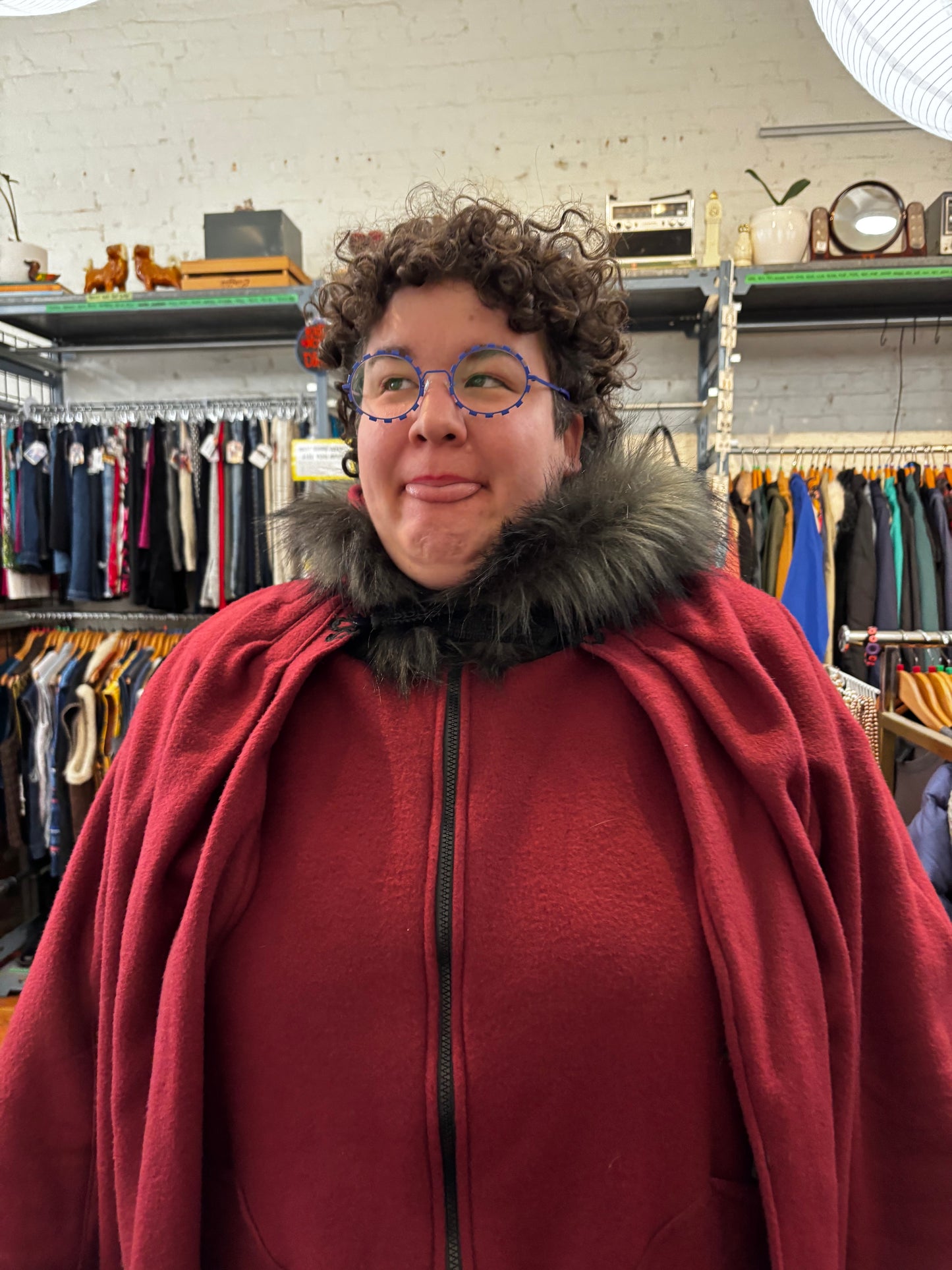 size 2X burgundy fleece cape Funki Fairie jacket - with detachable cap