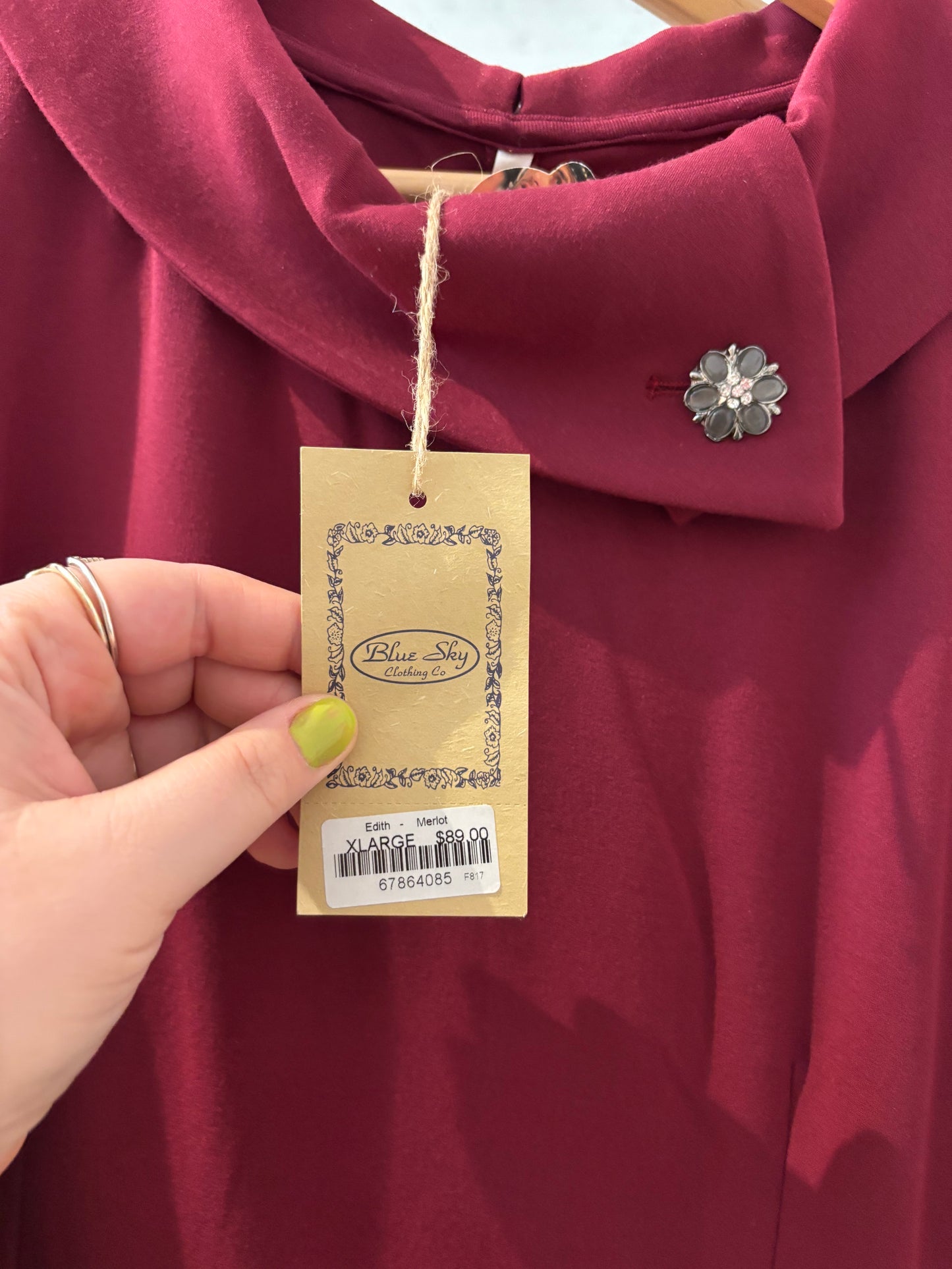 size XL burgundy thick  Blue Sky dress - big collar