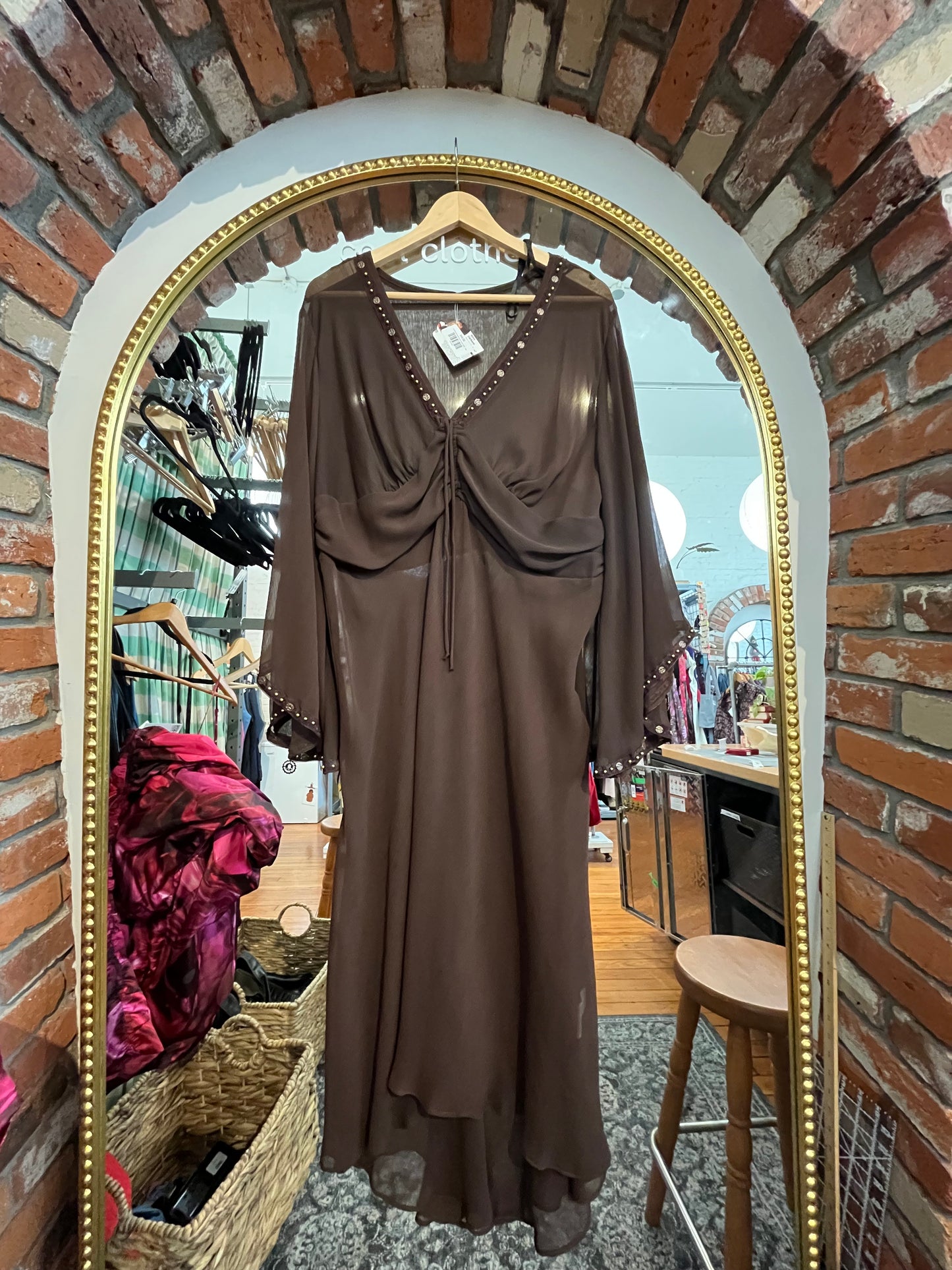 size 20 brown semi-sheer vintage dress - maxi