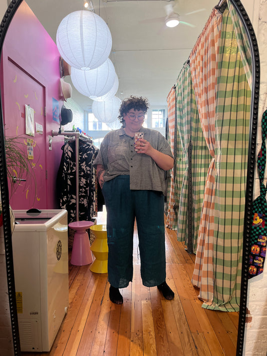 size OS+ grey white stripe NETTLE top - boxy