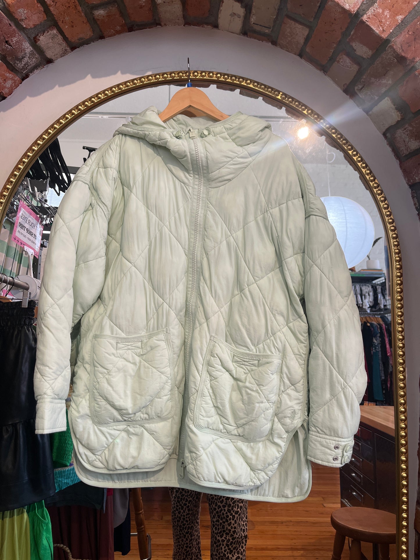 for the love of movement FP free people mint green puffer jacket