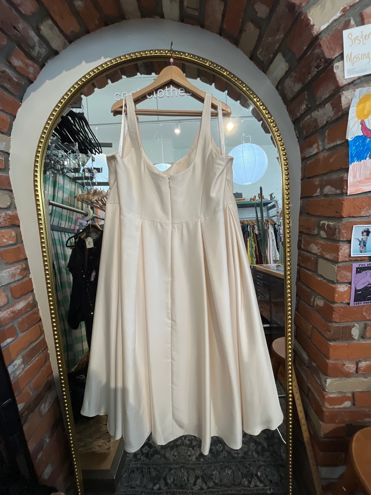 size C cream satin Azazie dress - midi v waist