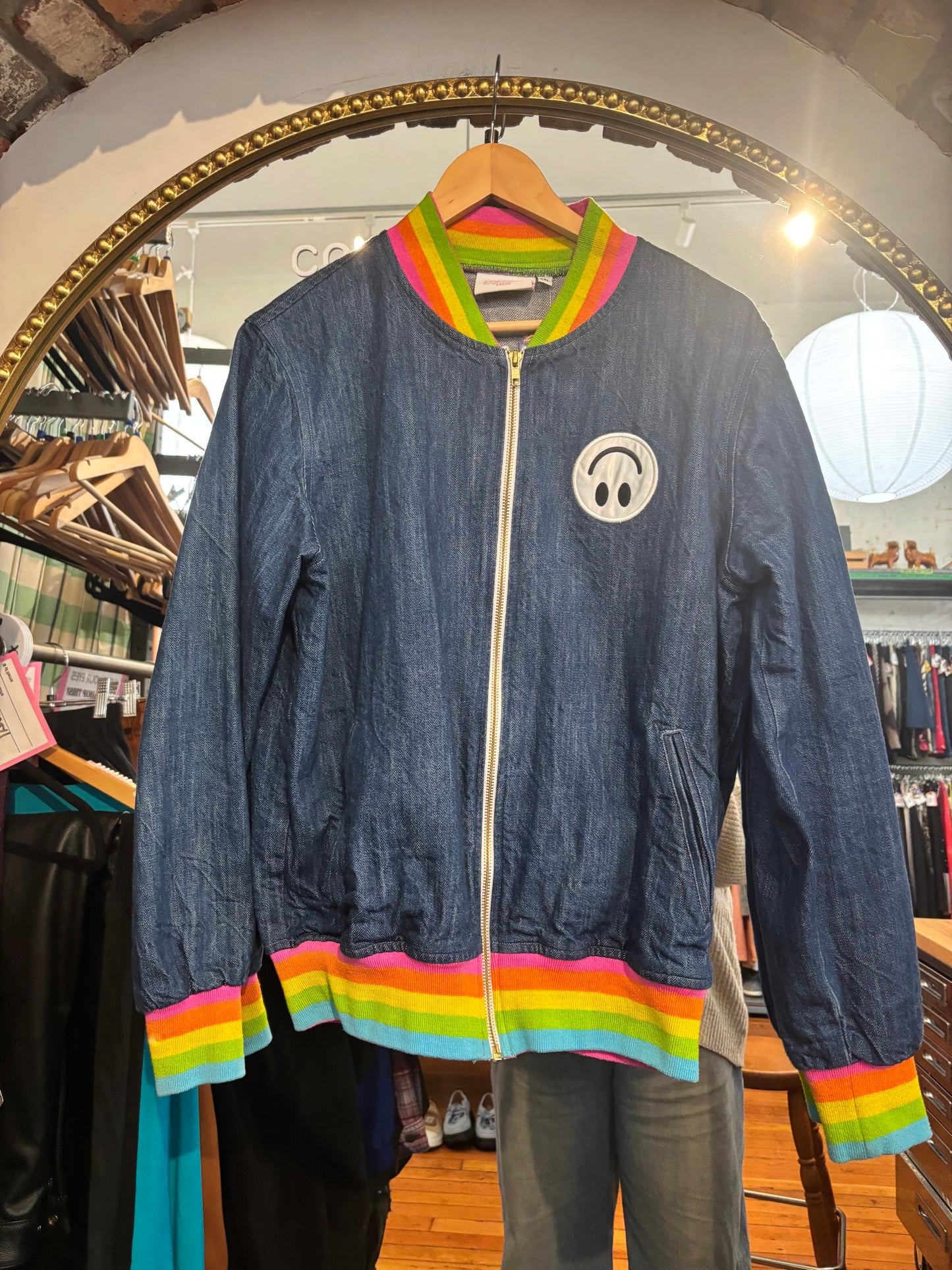 size XXL RARE Big Bud Press rainbow "I'm So Tired" jean jacket