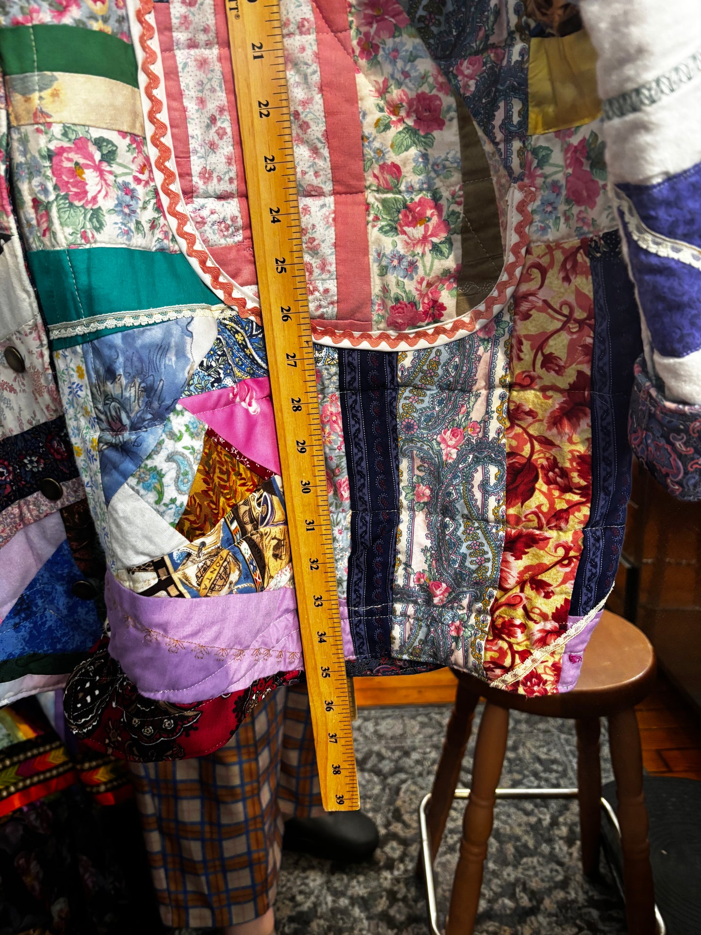 size 3X quilt jacket - crazy quilt with silk facings - by Woodblock