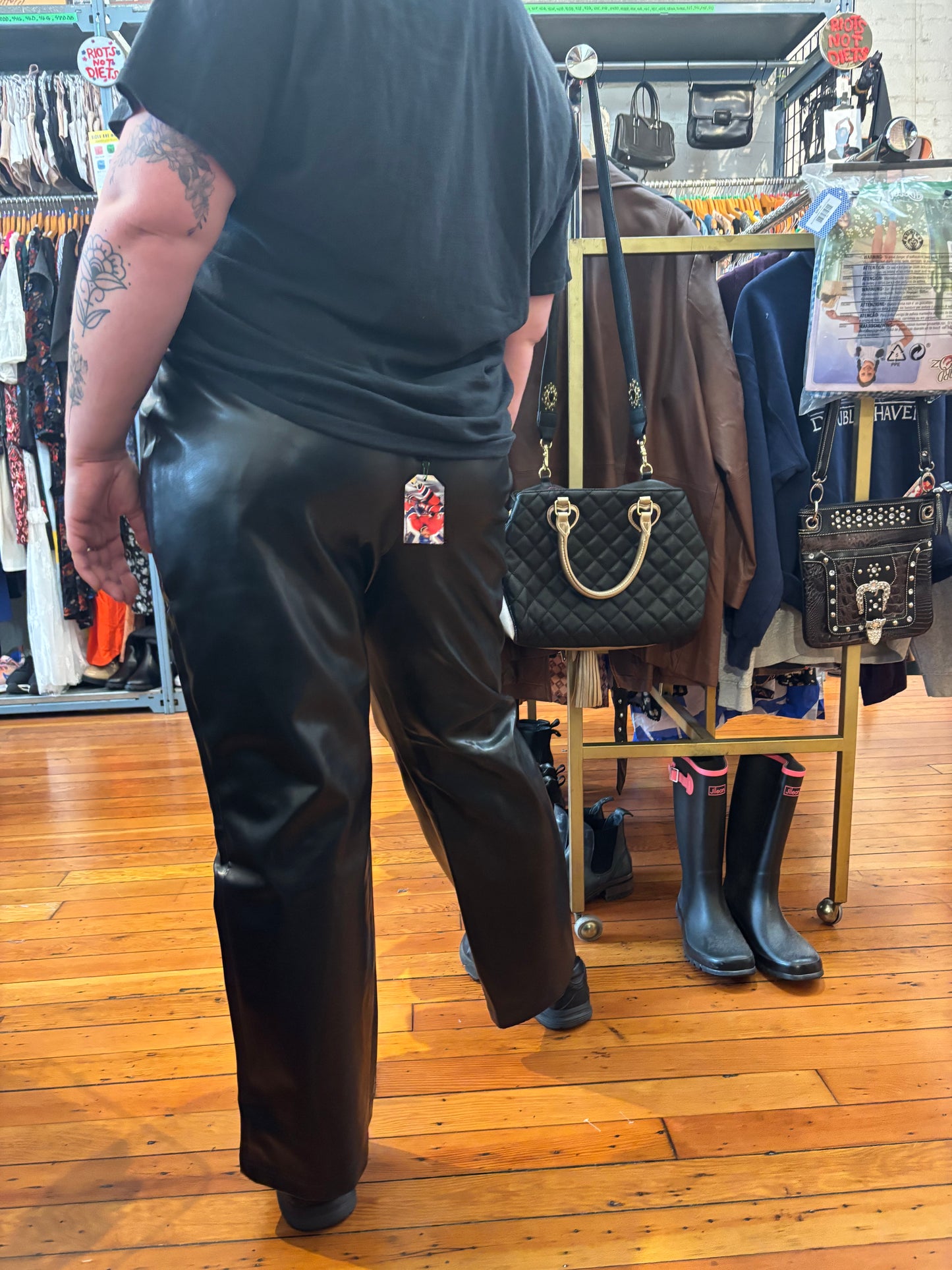 Vintage size 22 black pleather with rivets Un Deux Trois pants