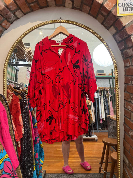 size 5X red crinkle VINTAGE We Be Bop top - button up