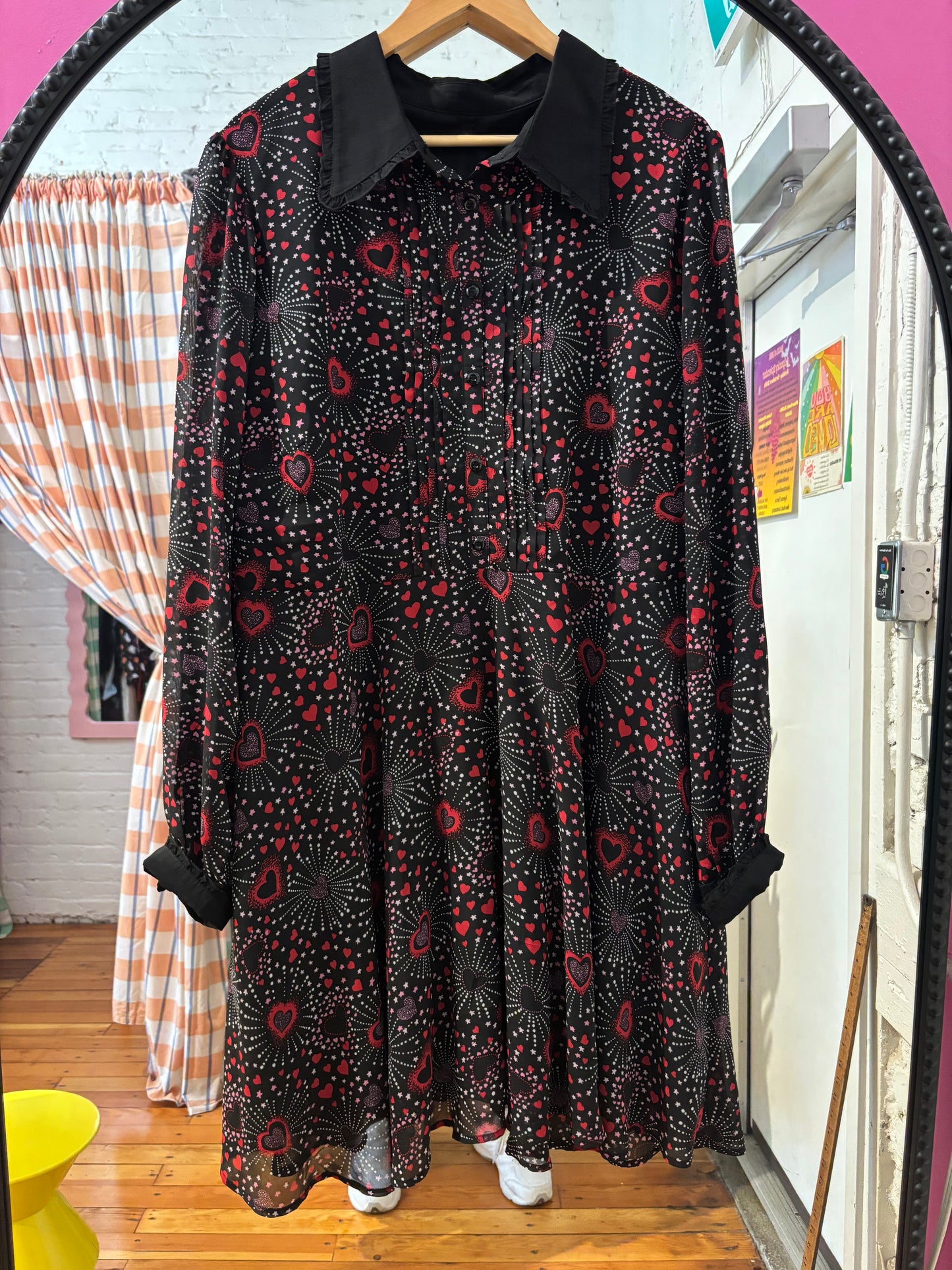 Size UK22 black with pink heart Hell Bunny dress