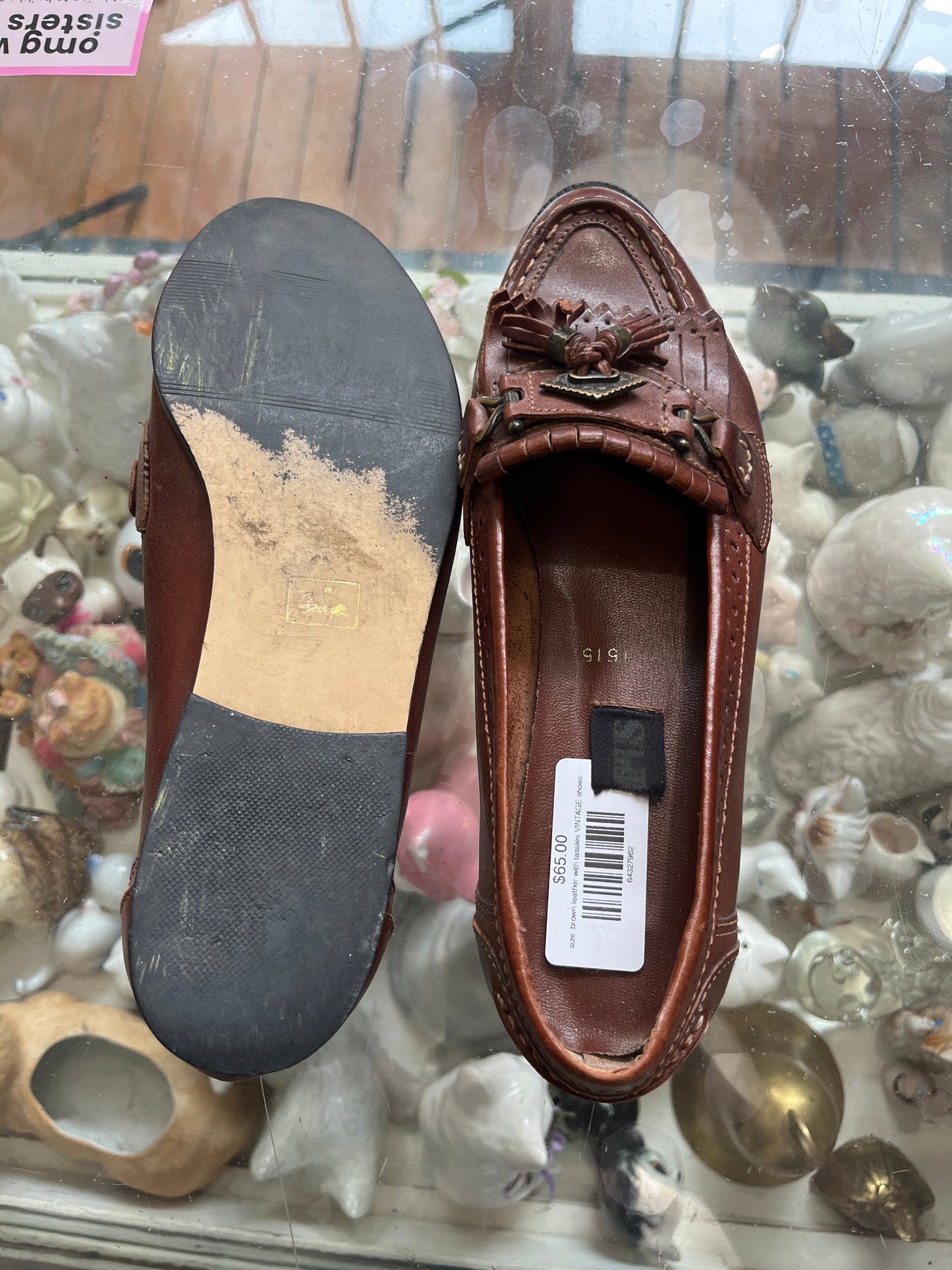 size  brown leather with tassles VINTAGE shoes