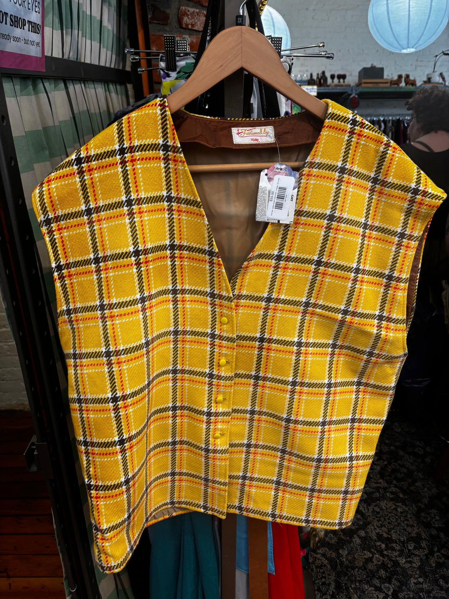 size flex yellow brown plaid vest - vintage