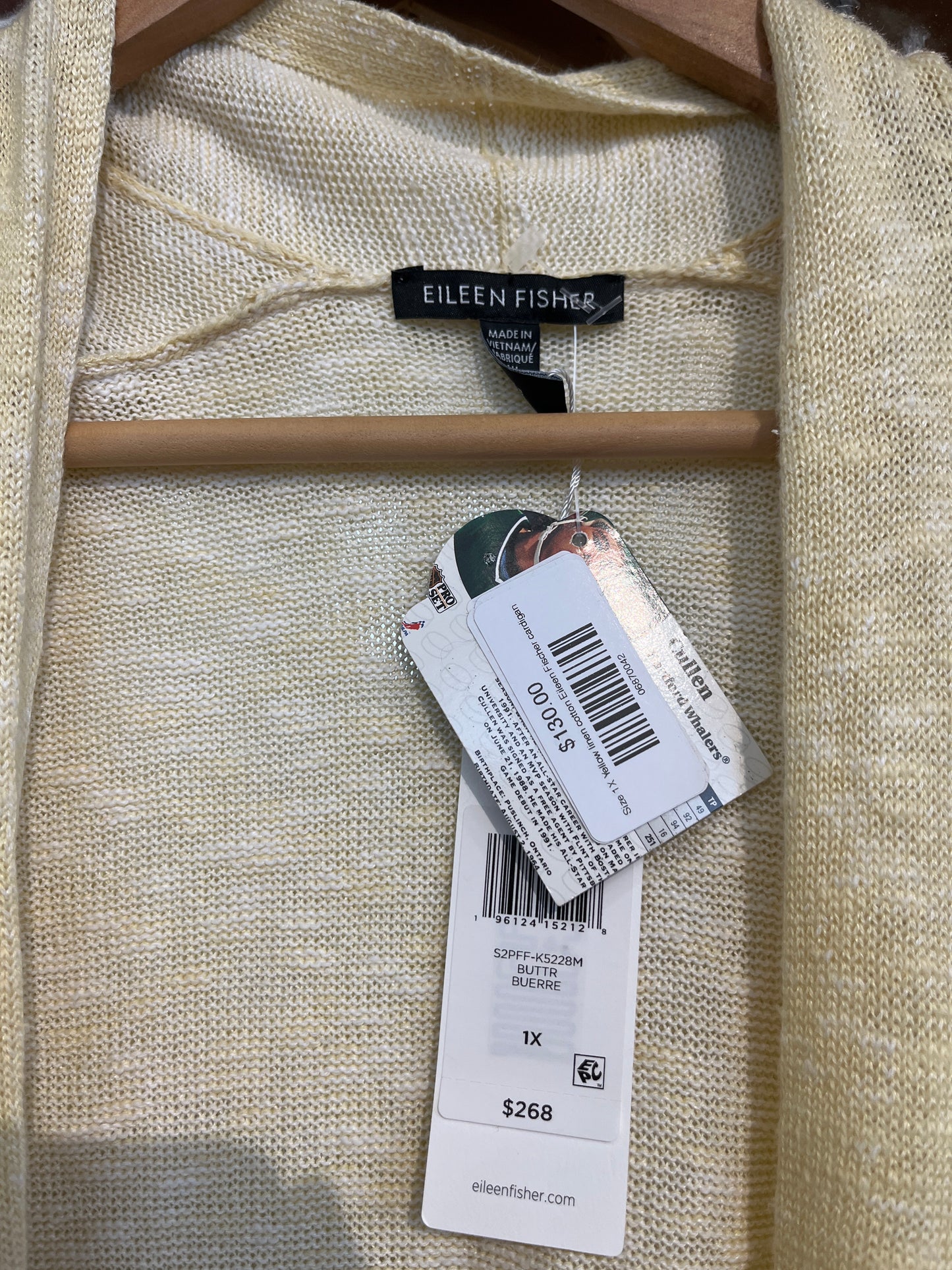 Size 1X Yellow linen cotton Eileen Fischer cardigan