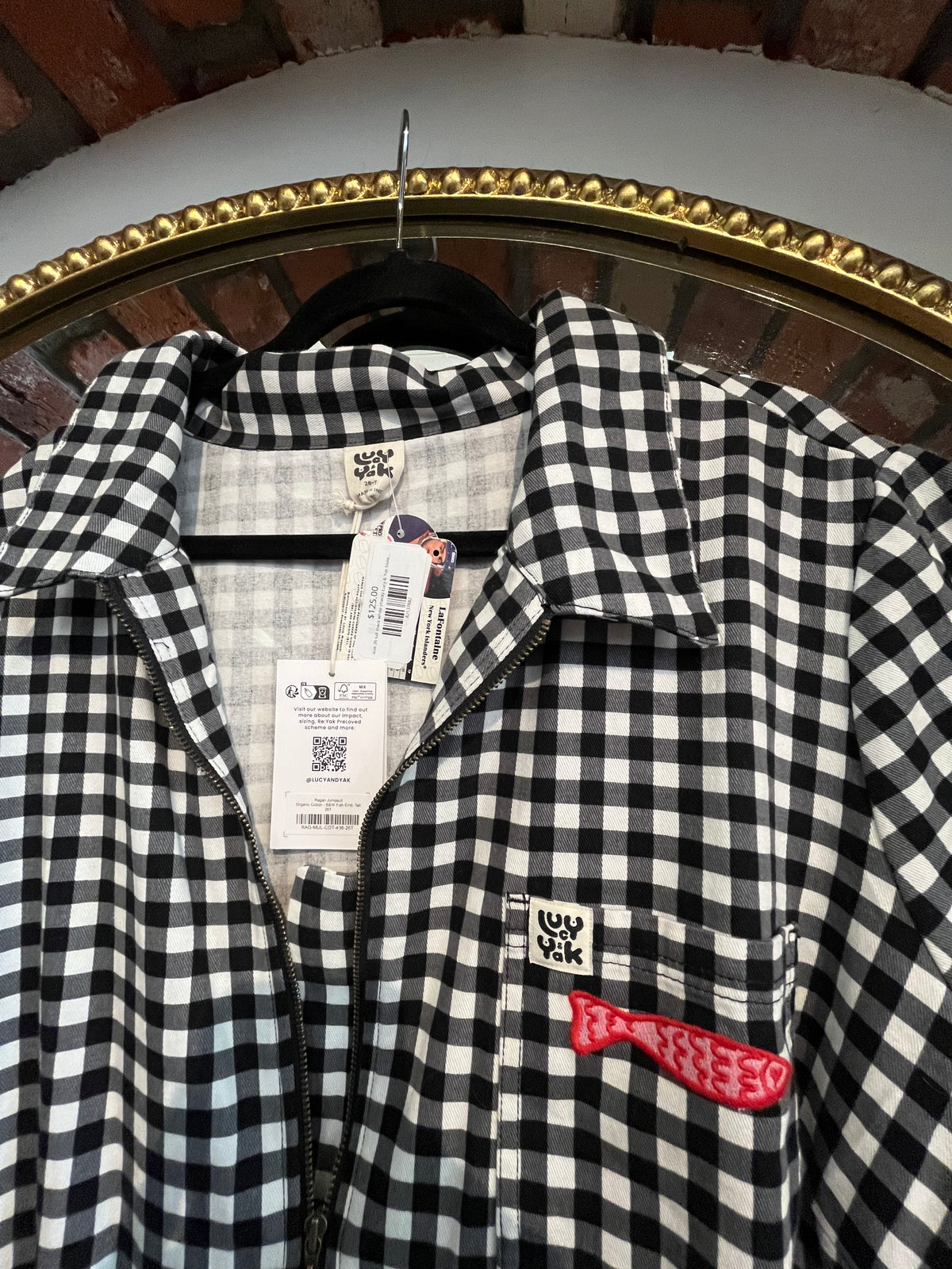 size 26 tall black white checks Lucy & Yak boilersuit